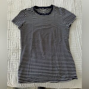L.L. Bean Navy and White Striped Short Sleeve Tee